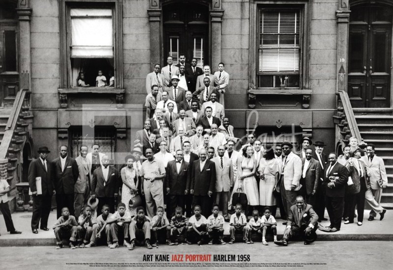  http://www.harlem.org/ click and scan the image for names of the jazz graets in this iconic photograph
